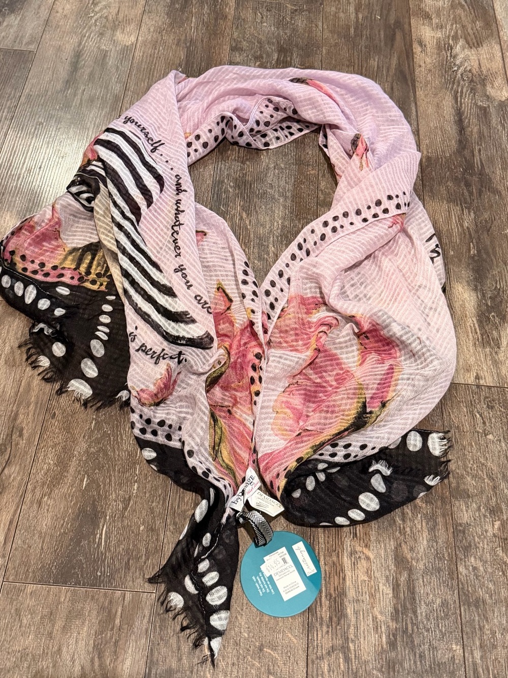 Light Pink Floral & Black Polka Dot Women's Wrap Scarf